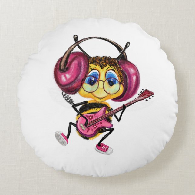 Gitaarspeler Bee Round Pillow Rond Kussen (Voorkant)
