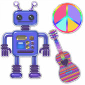 Gitaarspeler Blauwe Robot en Vredesteken Sticker (Voorkant)