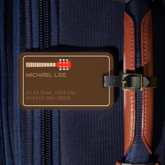 Gitaarspeler of Music Store Naam Bruin Bagagelabel (Voorkant Insitu 4)