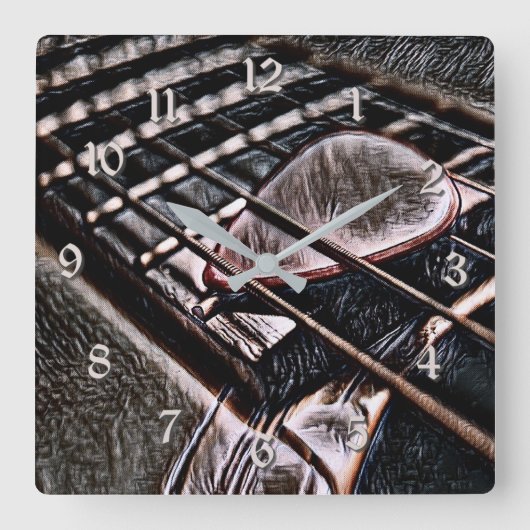 gitaarstralen in een lederen vierkante wandklok (Voorkant)