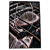 gitaarstrengen in leder, middelfijn tas medium cadeauzakje (Voorkant)