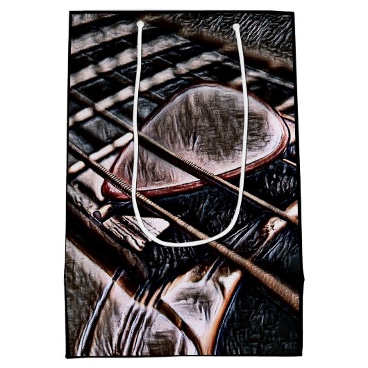 gitaarstrengen in leder, middelfijn tas medium cadeauzakje (Achterkant)