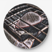 gitaarstrengen in leder papieren bordje (Voorkant)