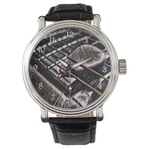 gitaarstrengen in lederen polshorloge horloge