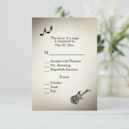 Gitaarthema Antiek Goud RSVP met menu keuze (Staand voorkant)