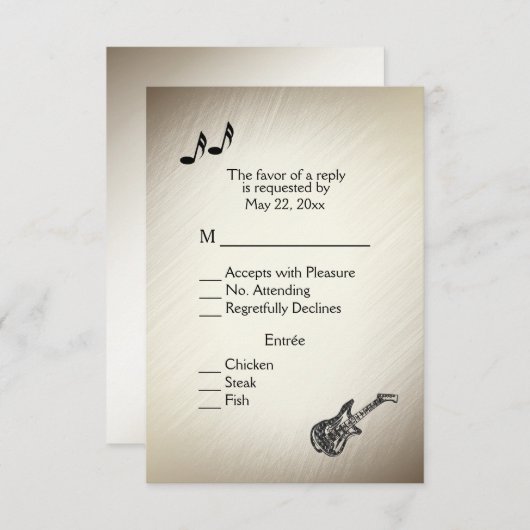 Gitaarthema Antiek Goud RSVP met menu keuze (Voorkant / Achterkant)