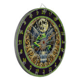 Gitaartrommelende kikker gloeit onder de maan dartbord (Voorkant Links)