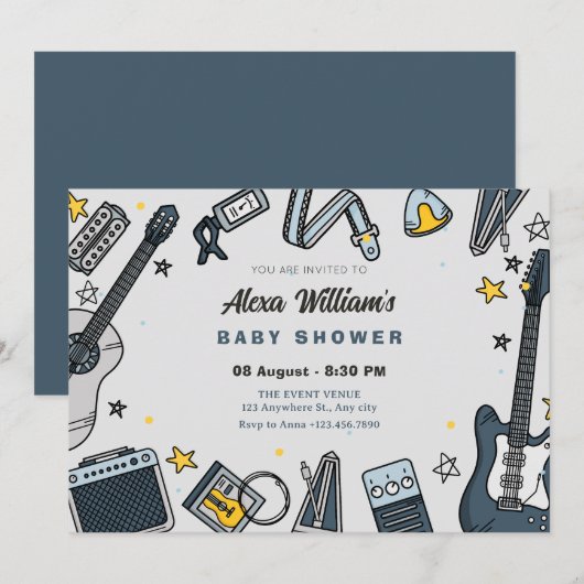Gitaaruitrusting baby shower kaart (Voorkant / Achterkant)