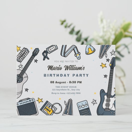 Gitaaruitrusting verjaardag kaart (Staand voorkant)