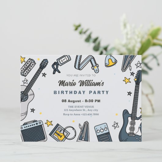 Gitaaruitrusting verjaardag kaart (Staand voorkant)