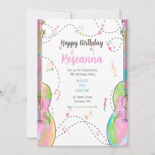 Gitaarverjaardagsfeestje voor meisjes kaart (Voorkant)