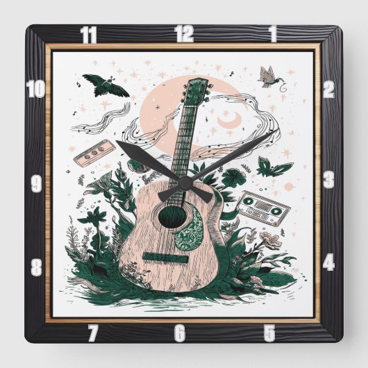 Gitaarvlinders  cassettes vierkante klok (Voorkant)