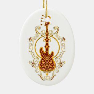 Gitardesign met een geïsoleerde Golden Red Bass G Keramisch Ornament