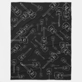 Gitaren allover Zwart Fleece Deken (Voorkant)