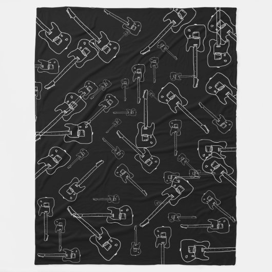 Gitaren allover Zwart Fleece Deken (Voorkant)