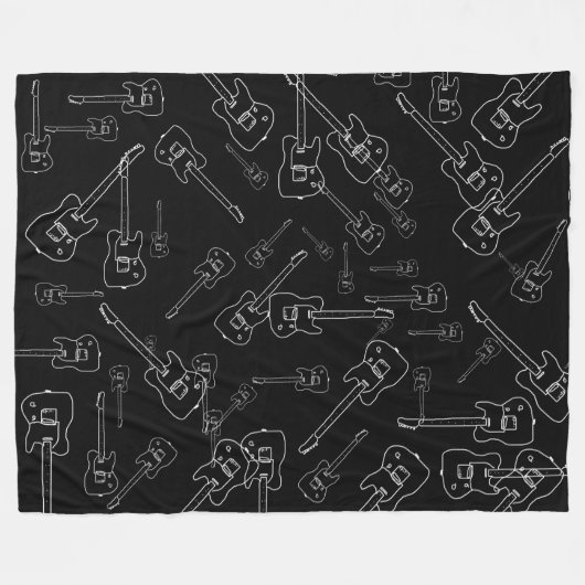 Gitaren allover Zwart Fleece Deken (Voorkant (Horizontaal))