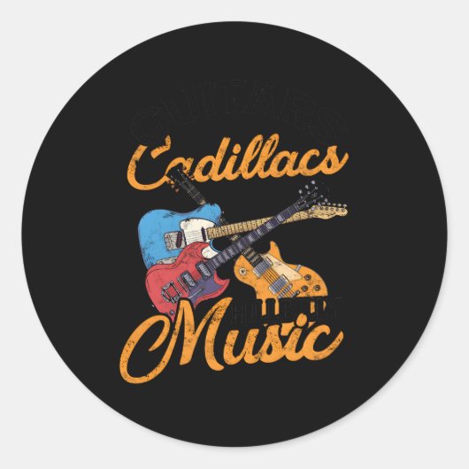 Gitaren Cadillacs Hillbilly Muziek Songtekst en mu Ronde Sticker (Voorkant)