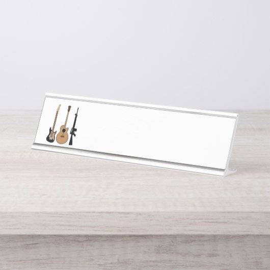 gitaren en riemen bureau naambordje (Voorkant)