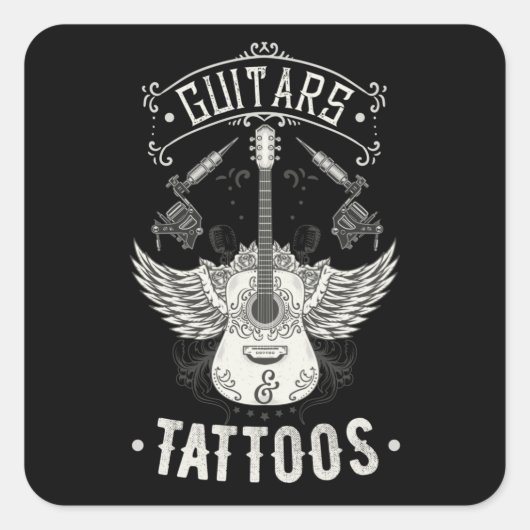 gitaren en Tattoos  gitarist getatoeëerd Vierkante Sticker (Voorkant)