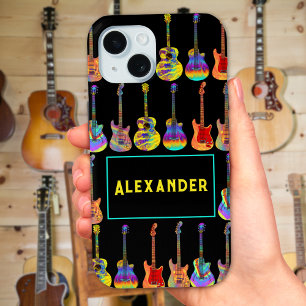 Gitaren Funky Psychedelische Pop Art Patroon Voeg  iPhone 15 Case