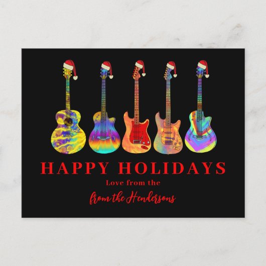 Gitaren in Kerstmannenhoeden Prettig Kerstfeest Feestdagenkaart (Voorkant)