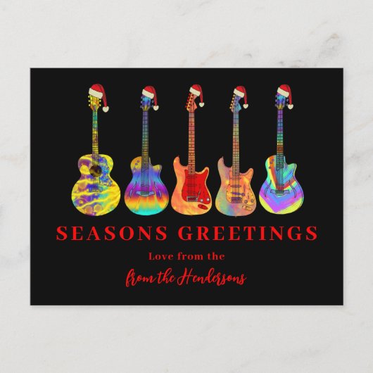 Gitaren in Kerstmannenhoeden Seizoensgroeten Feestdagenkaart (Voorkant)