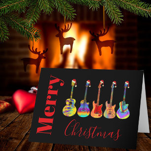 Gitaren Kerst Muzikaal Jazzy Kleurrijk Feestdagen Kaart
