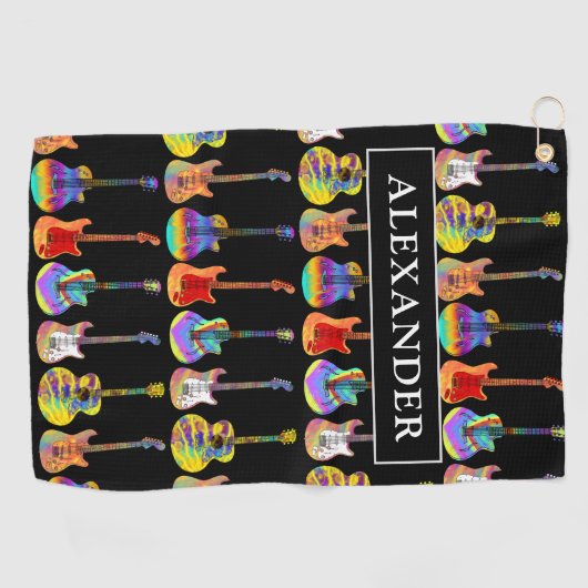 Gitaren Kleurrijke Patroon Voeg Naam toe Golfhanddoek (Horizontaal)