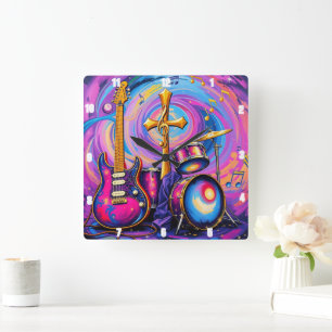 Gitaren Muziek Worship Cross Art Vierkante Klok