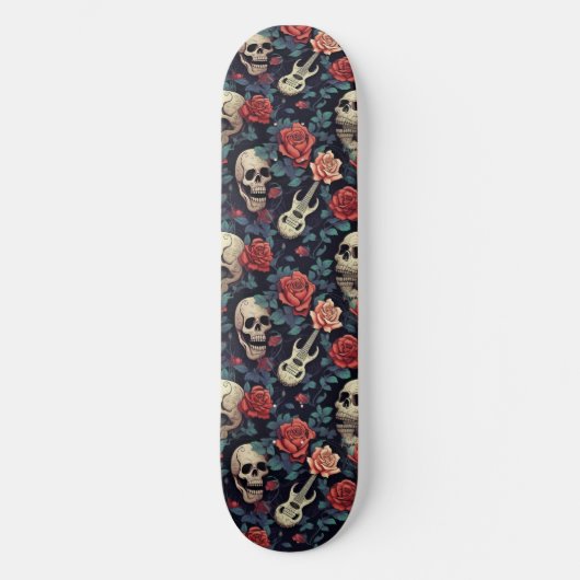 Gitaren, schedels en Rozen Persoonlijk Skateboard (Voorkant)