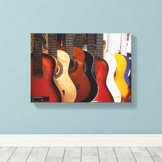 Gitaren verpakt Canvas Afdruk (Insitu (Houten vloer))