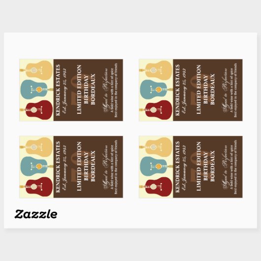 Gitaren Wijnlabel - Bruin (750ml) Rechthoekige Sticker (Vel)