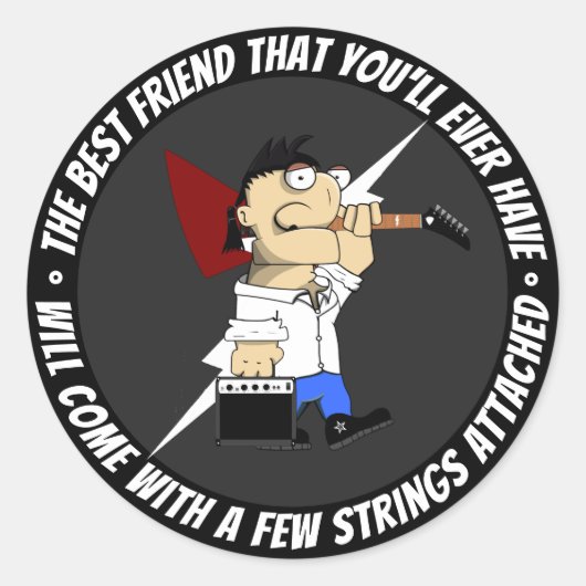Gitarist Beste vriend op de weg Cartoon Pro Ronde Sticker (Voorkant)