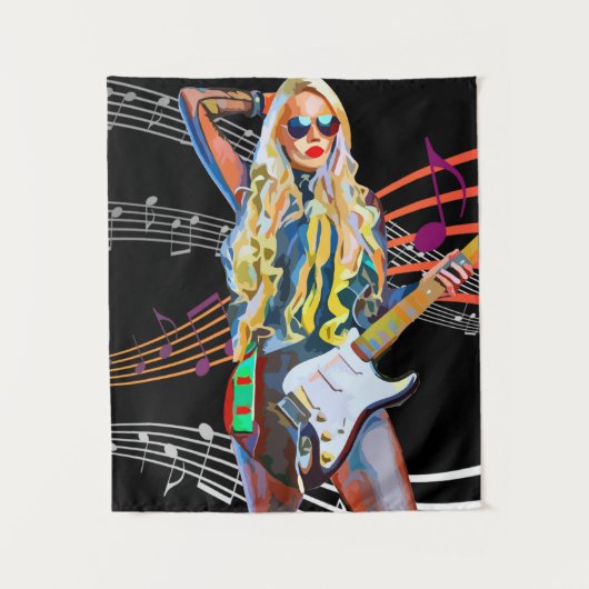 gitarist blond Rocker Abstract Woman Music Wandkleed (Voorkant)