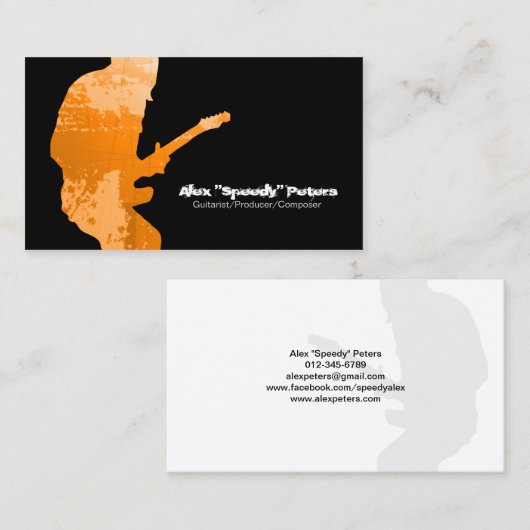 Gitarist Grunge Sinaasappel Silhouette Visitekaart Visitekaartje (Voorkant / Achterkant)