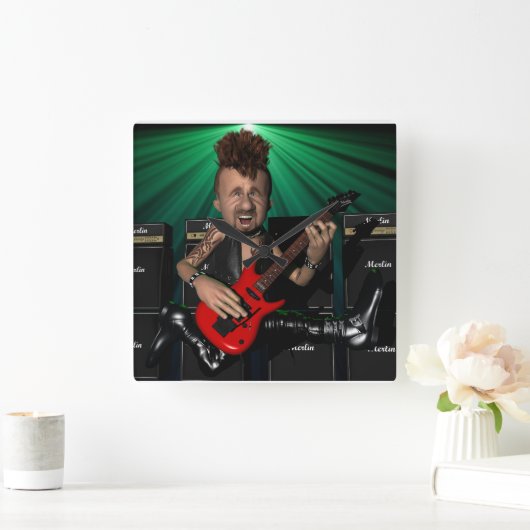 Gitarist in Flight Square Wandklok (Huis)