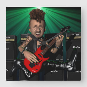 Gitarist in Flight Square Wandklok