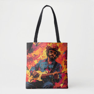 Gitarist Muziek Schilderen Abstracte Art Decor Tote Bag