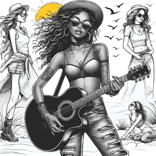 Gitarist Rock Star Meisje w T-shirt