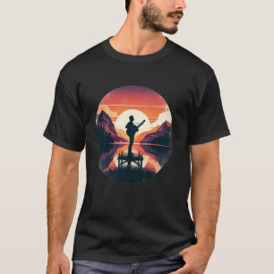 Gitarist Silhouet Zonsondergang Bergen Natuur T-shirt