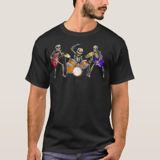 Gitarist Skelet Basgitaar Drummer Muziek T-shirt