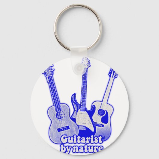 gitarist van natuur, retroblauwe gitaren sleutelhanger (Voorkant)