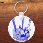 gitarist van natuur, retroblauwe gitaren sleutelhanger (Voorkant)