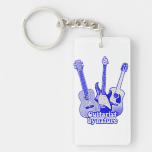 gitarist van natuur, retroblauwe gitaren sleutelhanger