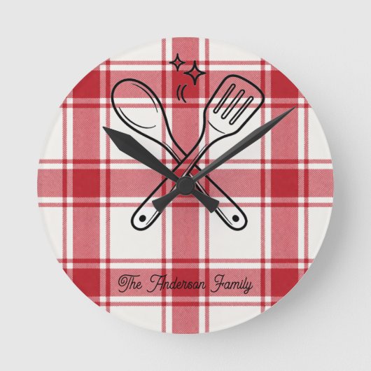 Gitaroos rood & wit cadeau met eigen naam ronde klok (Voorkant)