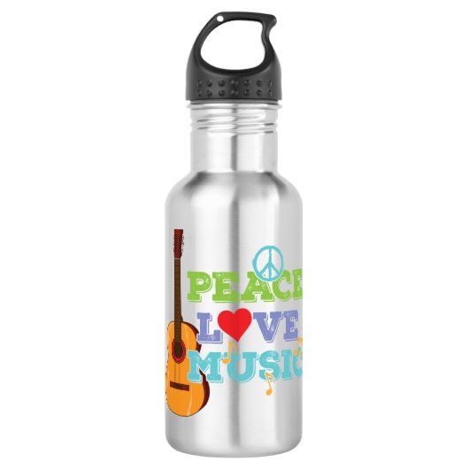 Gitarre "Peace, Love, Music" Waterfles (Voorkant)