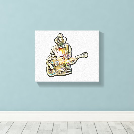 Gitarren Blues Mann - Voel het je voor Canvas Afdruk (Insitu (Houten vloer))