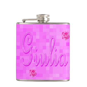 Giulia Name Logo op roze, Heupfles