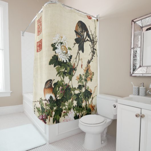 Giuseppe Castiglione - Chrysanthemum Fine Art Douchegordijn (In situ)