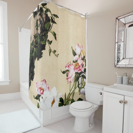 Giuseppe Castiglione - Paeony Fine Art Douchegordijn (In situ)